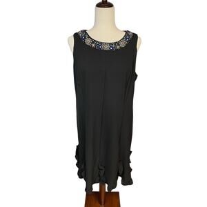 Prelude multi color gems neckline sleeveless black party dress women's size med